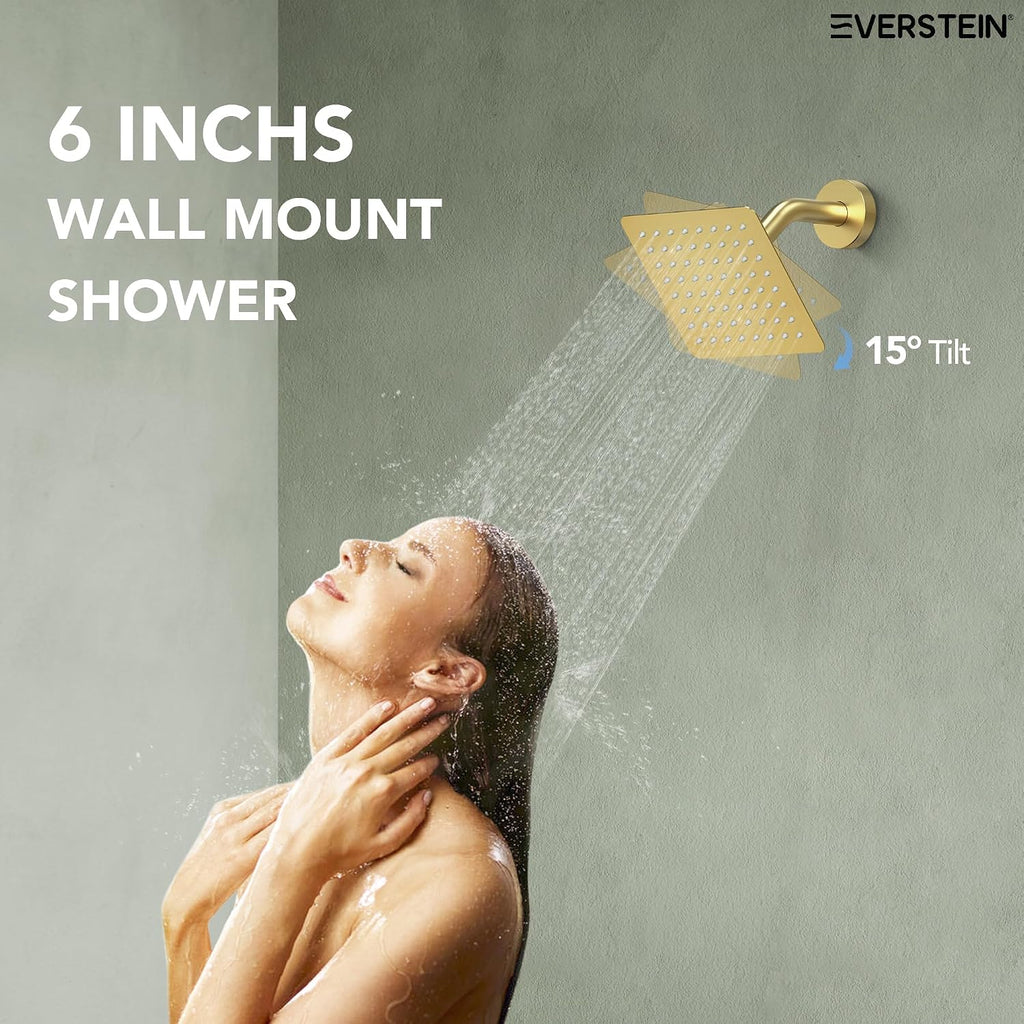 6' High-Pressure Shower System with Handheld Spray, Wall Mount Bathroom Shower Faucet Set with Valve (Brushed Gold)