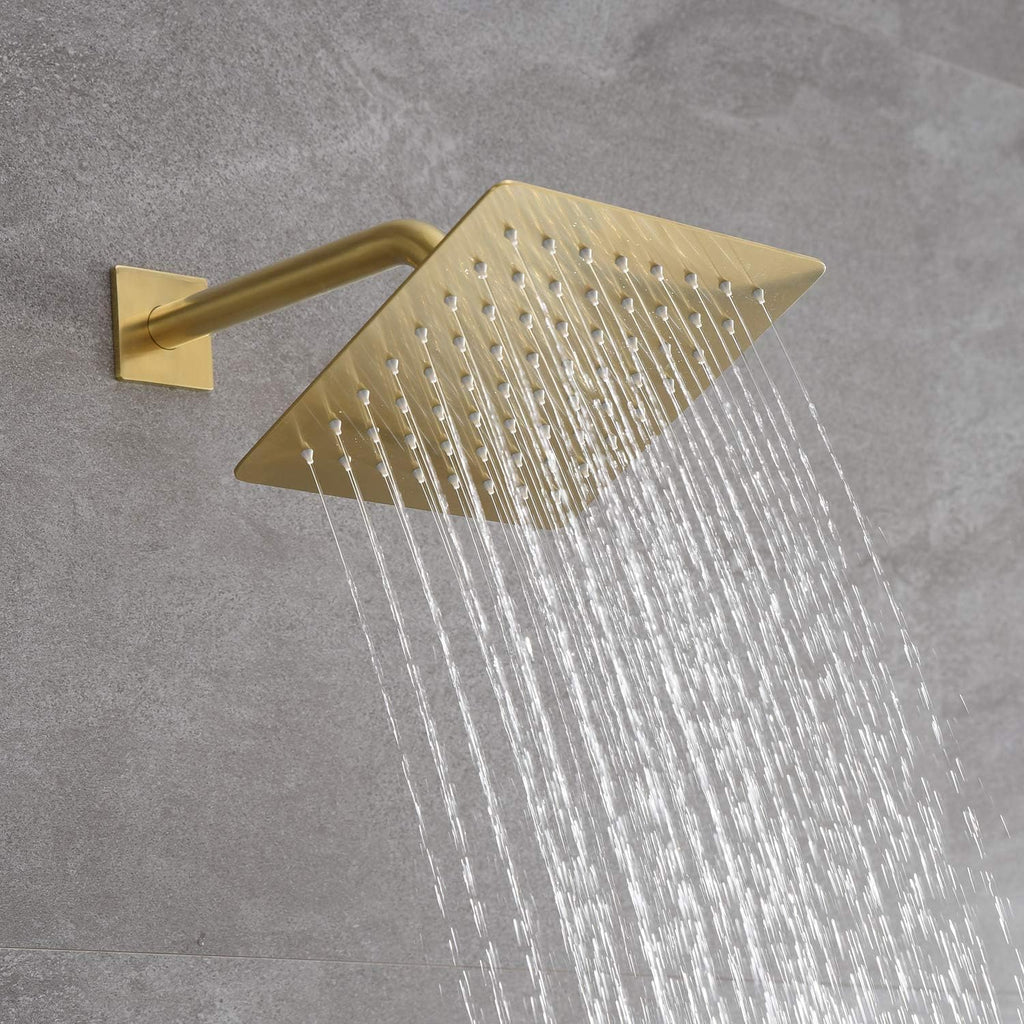 sumerain Wall Mount Tub and Shower Faucet Set Brushed Gold with 8 Inch Shower Head, Waterfall Tub Spout and Anti-scalding Pressure Balance Valve