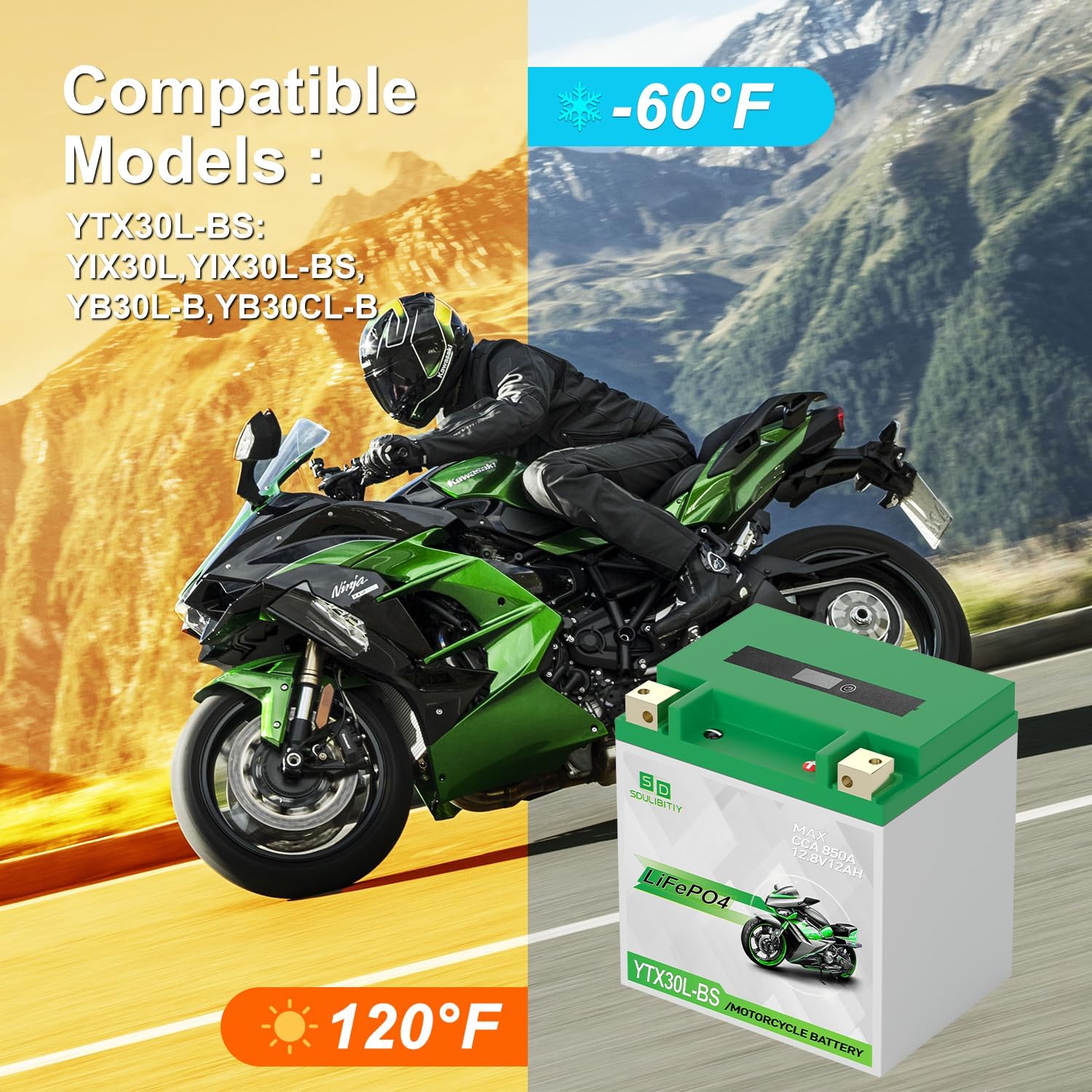 YTX30L-BS Lithium Motorcycle Battery, 12.8V 12AH 850 CCA LiFePO4 Motorcycle Battery, ATV, UTV, Jet Ski, Scooter, Lawn Mower, Tractor, Generator, Built-in Smart BMS