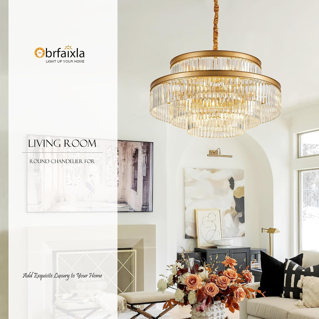 31.5' 18-Light Modern Crystal Chandelier Light Fixture Large 4-Tier Gold Luxury Glam Chandeliers for Dining Room Round Hanging Pendant Lighting for Living Room Kitchen Bedroom Foyer Lobby