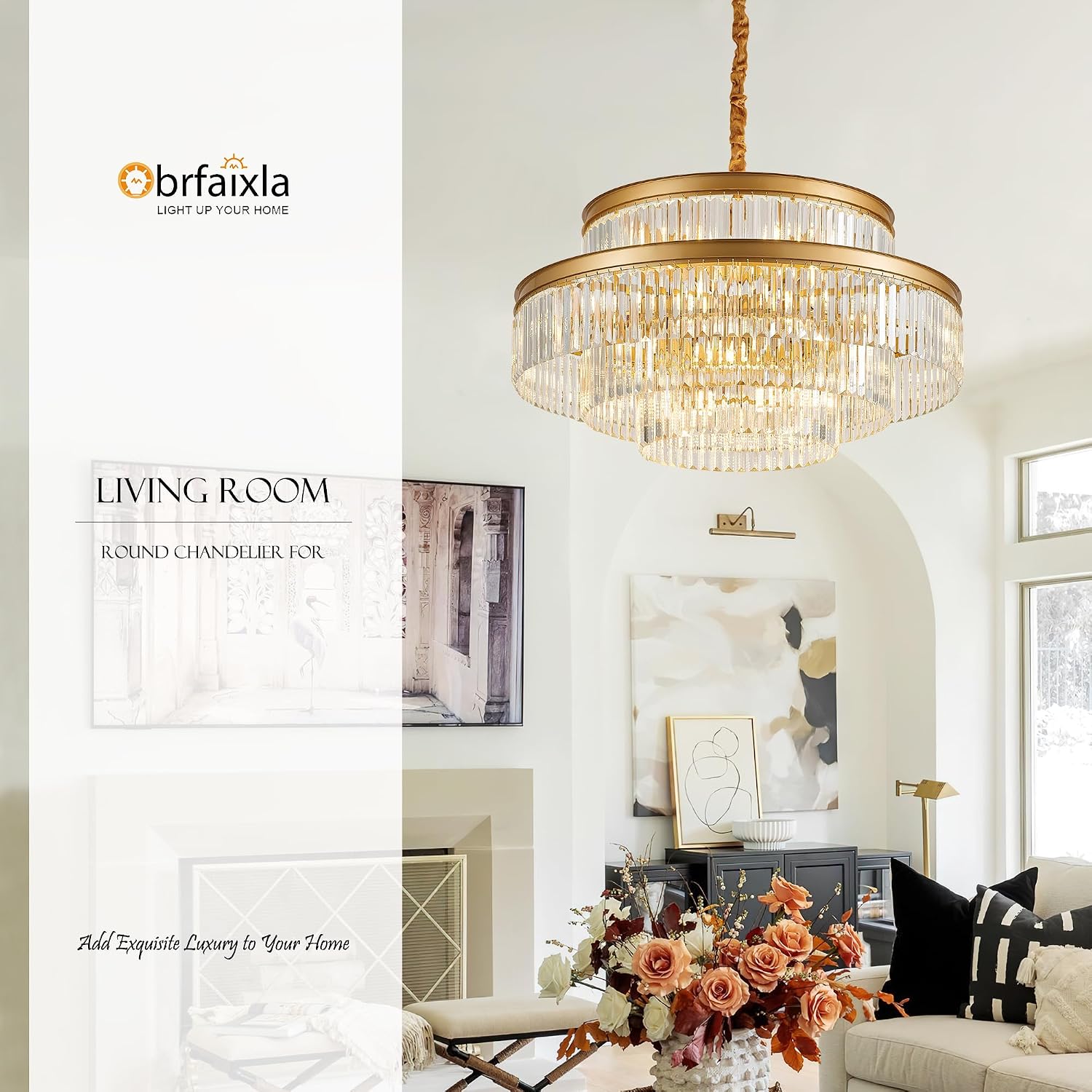 31.5' 18-Light Modern Crystal Chandelier Light Fixture Large 4-Tier Gold Luxury Glam Chandeliers for Dining Room Round Hanging Pendant Lighting for Living Room Kitchen Bedroom Foyer Lobby