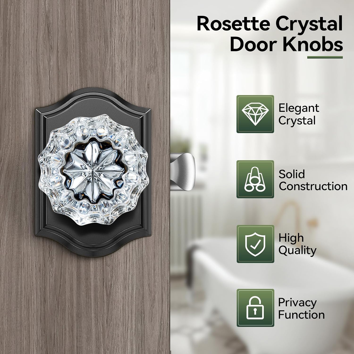Glass Door Knobs Interior, 6 Pack Crystal Door Knobs with Lock for Privacy Use, Black Glass Door Knobs for Interior Bedroom Bathroom, Vintage Glass Crystal Door Knob Set