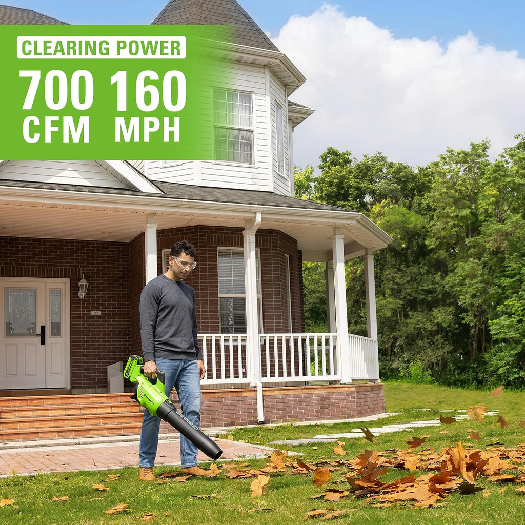 Greenworks 40V (160 MPH / 700 CFM) Cordless Brushless Axial Leaf Blower, 8.0Ah Battery and Charger Included