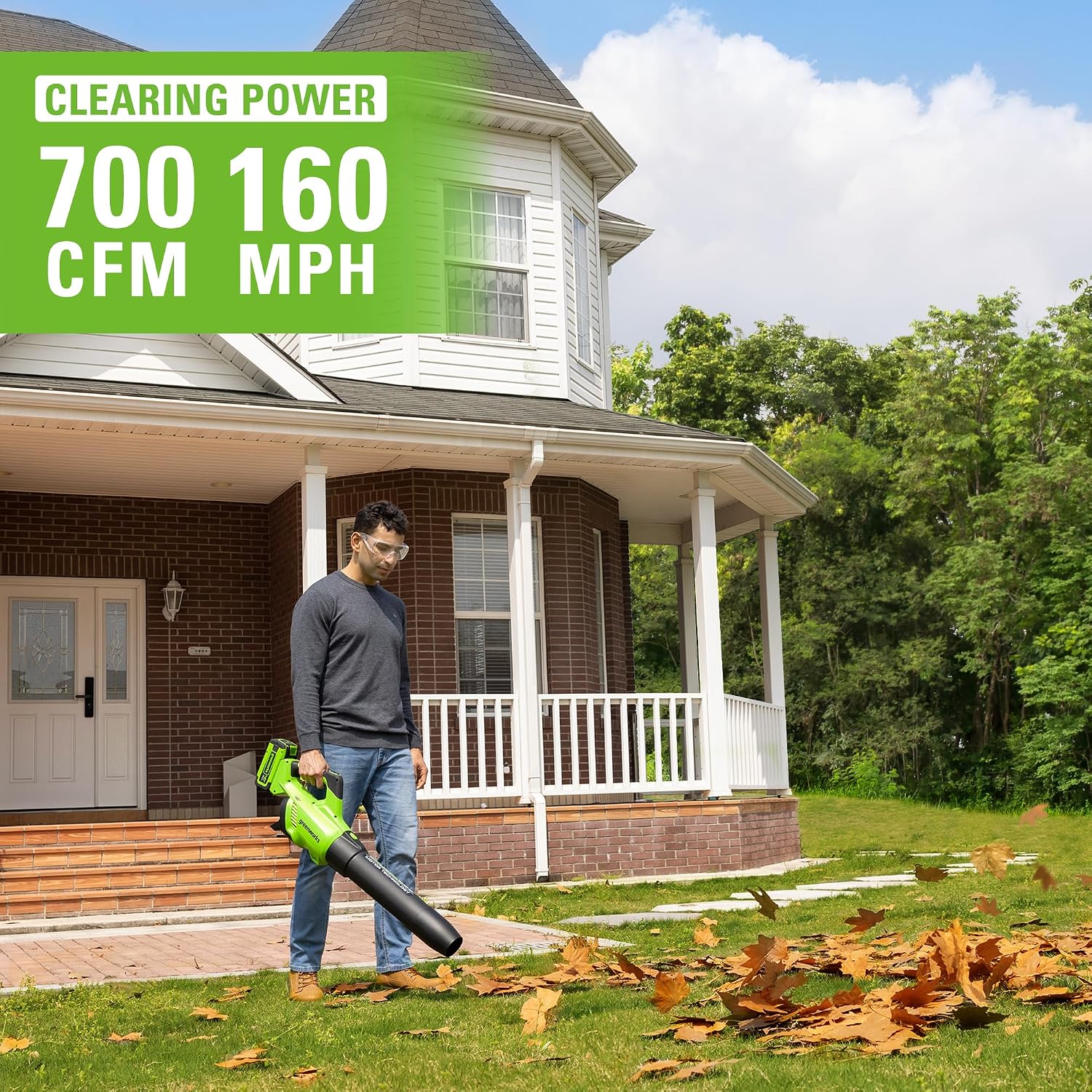 Greenworks 40V (160 MPH / 700 CFM) Cordless Brushless Axial Leaf Blower, 8.0Ah Battery and Charger Included