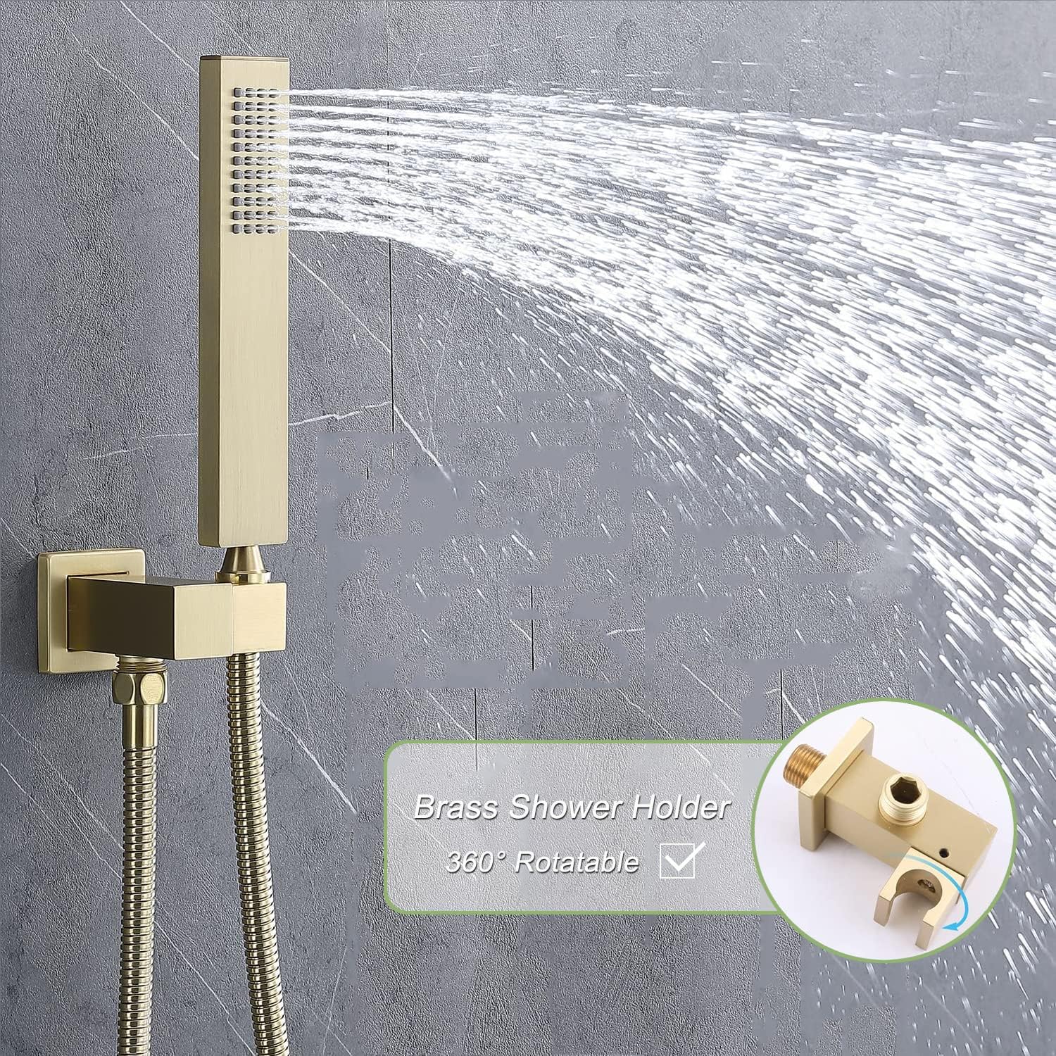 Brushed Gold Digital Display Shower System with 16X24 inch Ceiling Mounted Shower Head(Rain&Waterfall Modes), with Handheld Spray and 6 PCS Dual Modes Body Jet