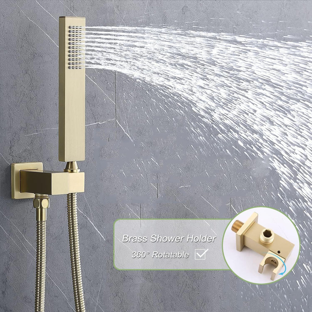 Brushed Gold Digital Display Shower System with 16X24 inch Rain&Waterfall&Mist 3 Modes Ceiling Overhead Shower Head, 4 PCS Body Jet and Handheld Spray