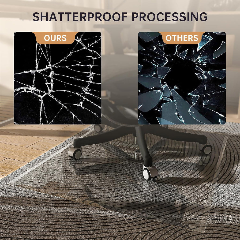 48'x36' Beveled Edge Tempered Glass Chair Mat, 5MM Thick, 1000Lbs Weight Capacity, Clear Ultra-Smooth, Suitable for Hardwood Floors & Carpet, Anti-Scratch Anti-Yellow, Home Office Use