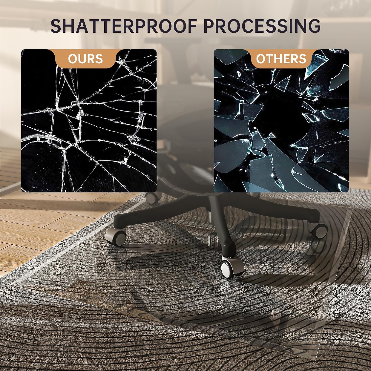 48'x36' Beveled Edge Tempered Glass Chair Mat, 5MM Thick, 1000Lbs Weight Capacity, Clear Ultra-Smooth, Suitable for Hardwood Floors & Carpet, Anti-Scratch Anti-Yellow, Home Office Use