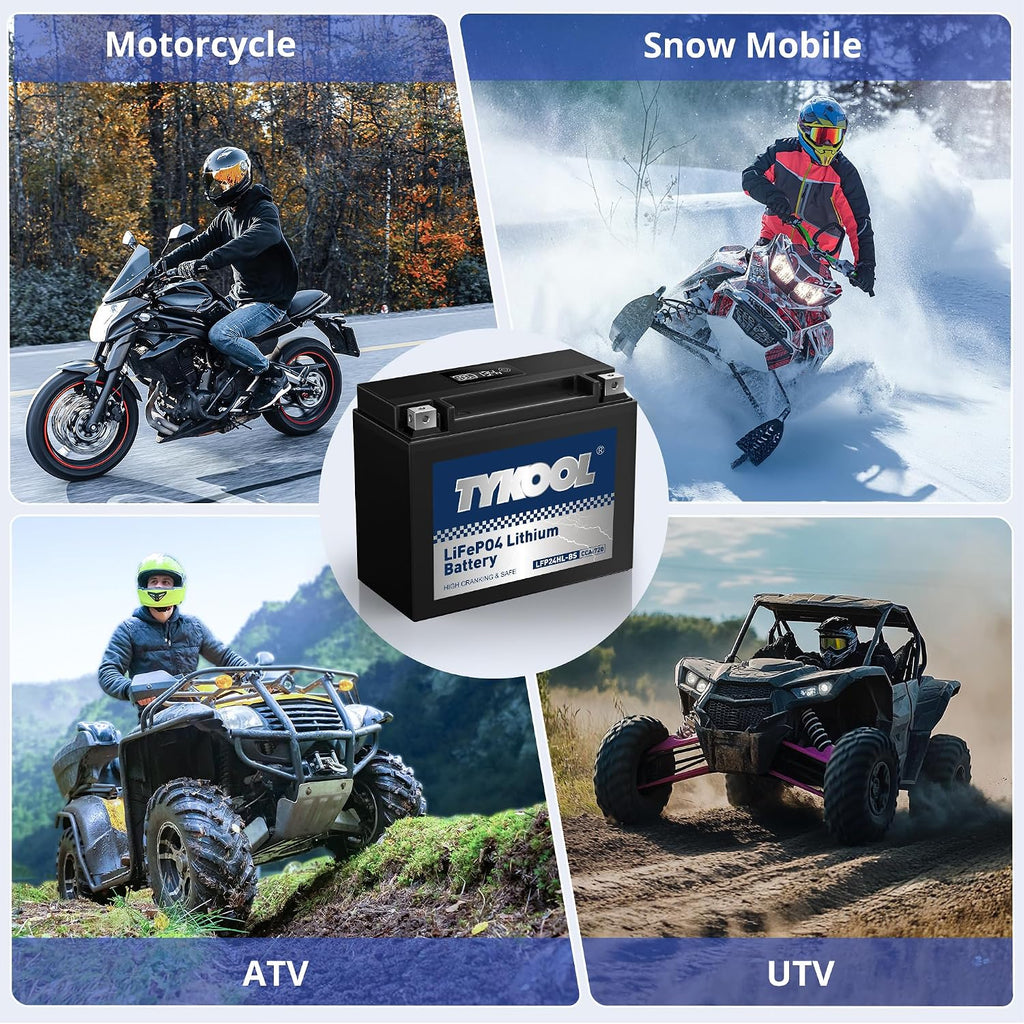 YTX24HL-BS High Performance Lithium LiFePO4 Motorcycle Battery, 720CCA,16Ah,2X Cranking Power,5X Service Life, Digital Readout,Competible for ATV,Motorcycle,Snowmobile, riding lawn Mower