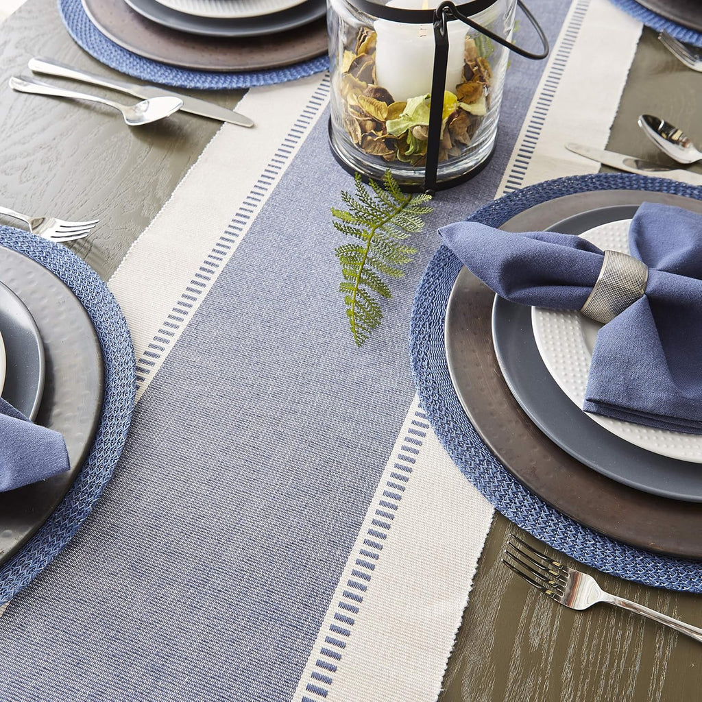DII Dobby Stripe Woven Table Runner, 13x72-inch, French Blue (Pack of 12)