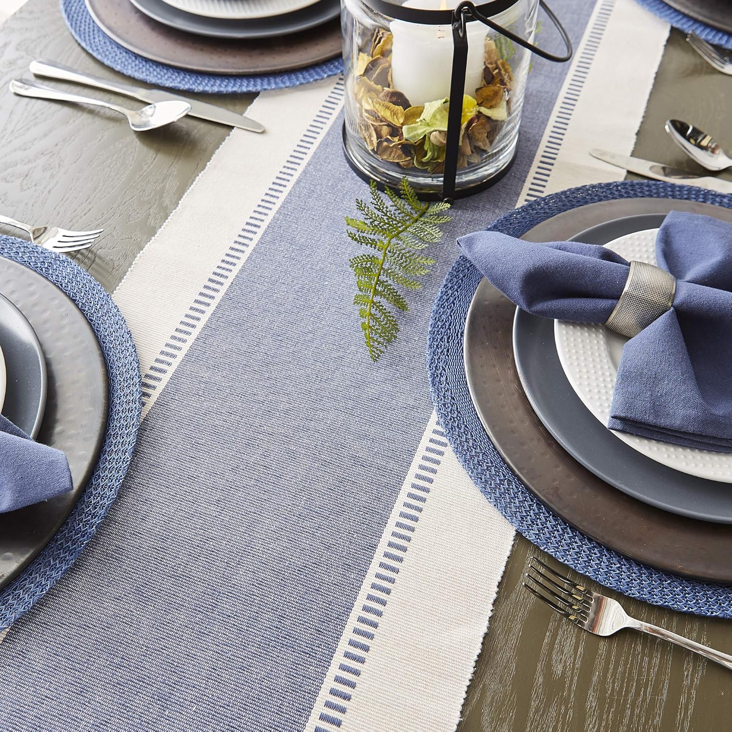 DII Dobby Stripe Woven Table Runner, 13x72-inch, French Blue (Pack of 12)