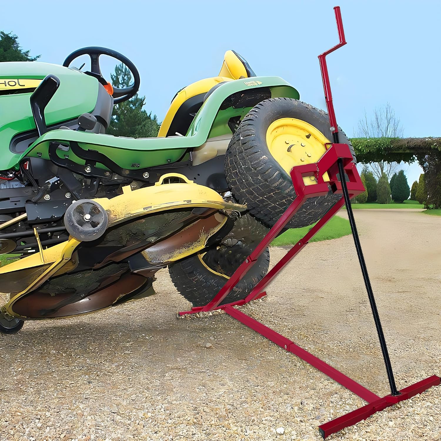 Lawn Mower Lift Jack, 890 Lbs Weight Capacity, Riding Lawnmower Lift for Garden Tractors and Lawn Mowers, Tractor Side Lift with Manual Handle & Power Tool Extension Handle