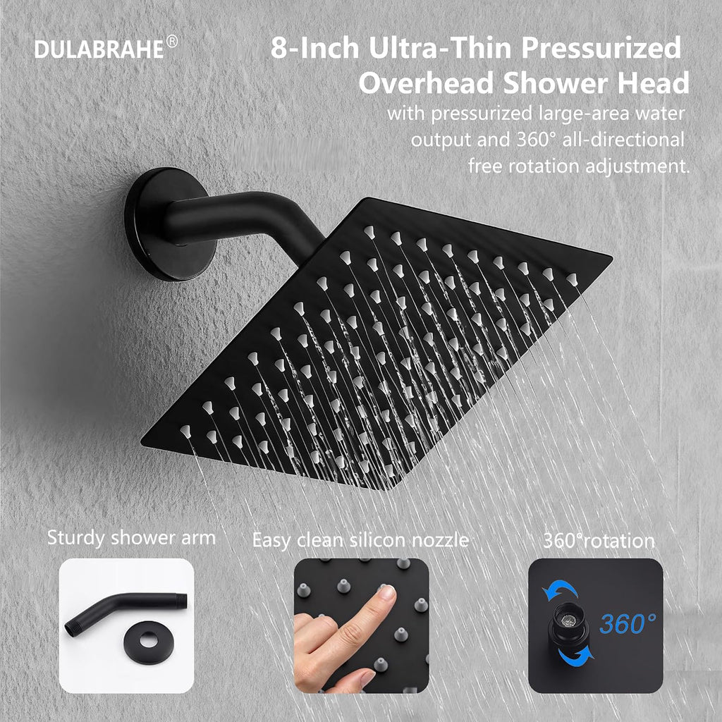 14 X 20 Inch Ceiling LED Rain Shower Head, Dual Rainfall Smart Shower System Set With 8 Inch Wall Head For Two People (Matte Black)