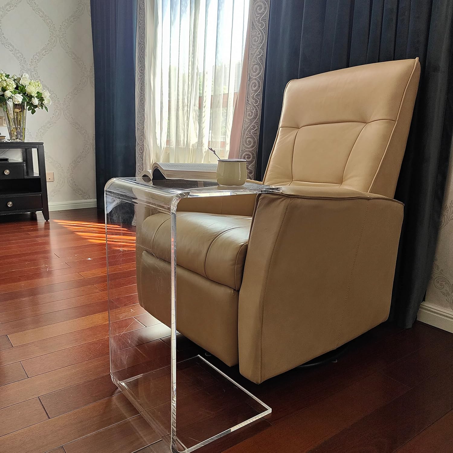 Acrylic Side Table, Small Clear Safe Clear End Table for Living Room, Bedroom, Easy to Clean Anti-Scratch Home Decor Supplies 24' L x 14' W x 12' H x 0.6' Thick (2PCS)