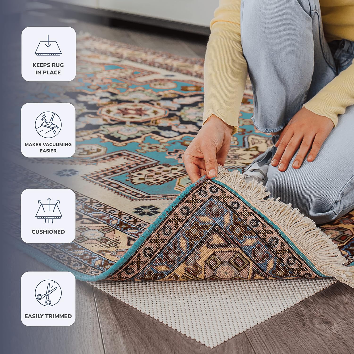 Slip-Stop Super Grip, 12' x 18', Cushioned Non-Slip Rug Pad for Area Rugs and Runner Rugs, Rug Pad for Hardwood Floors