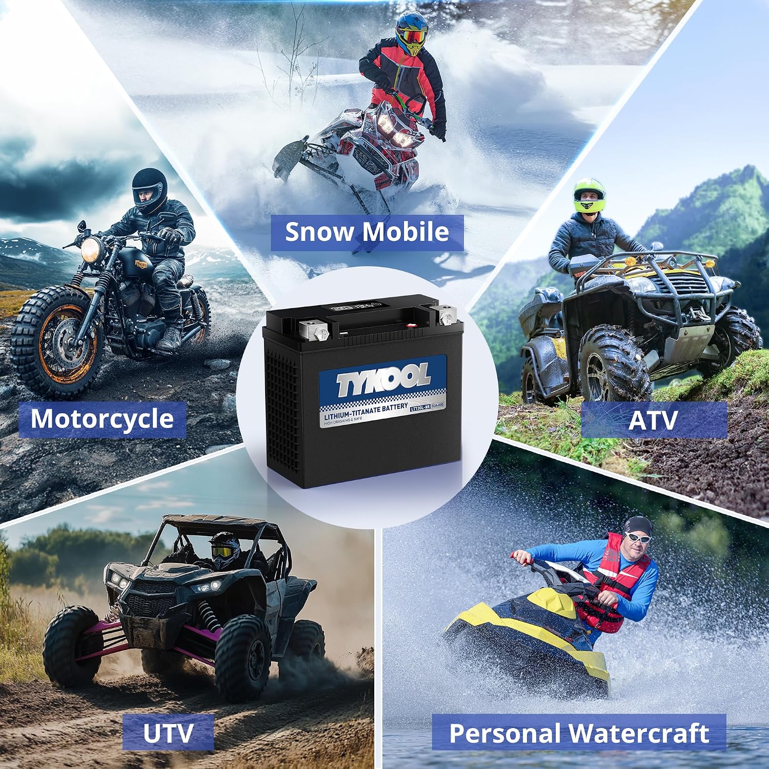 TYKOOL YTX20L-BS YTX20HL-BS, LTT20L-BS, Lithium Titanate Powersports Battery, 600 CCA, Normally Work at 40°F, Fits for Motorcycle,ATV,UTV, PWC, Snowmobile, Lawn Mower, Portable Generator
