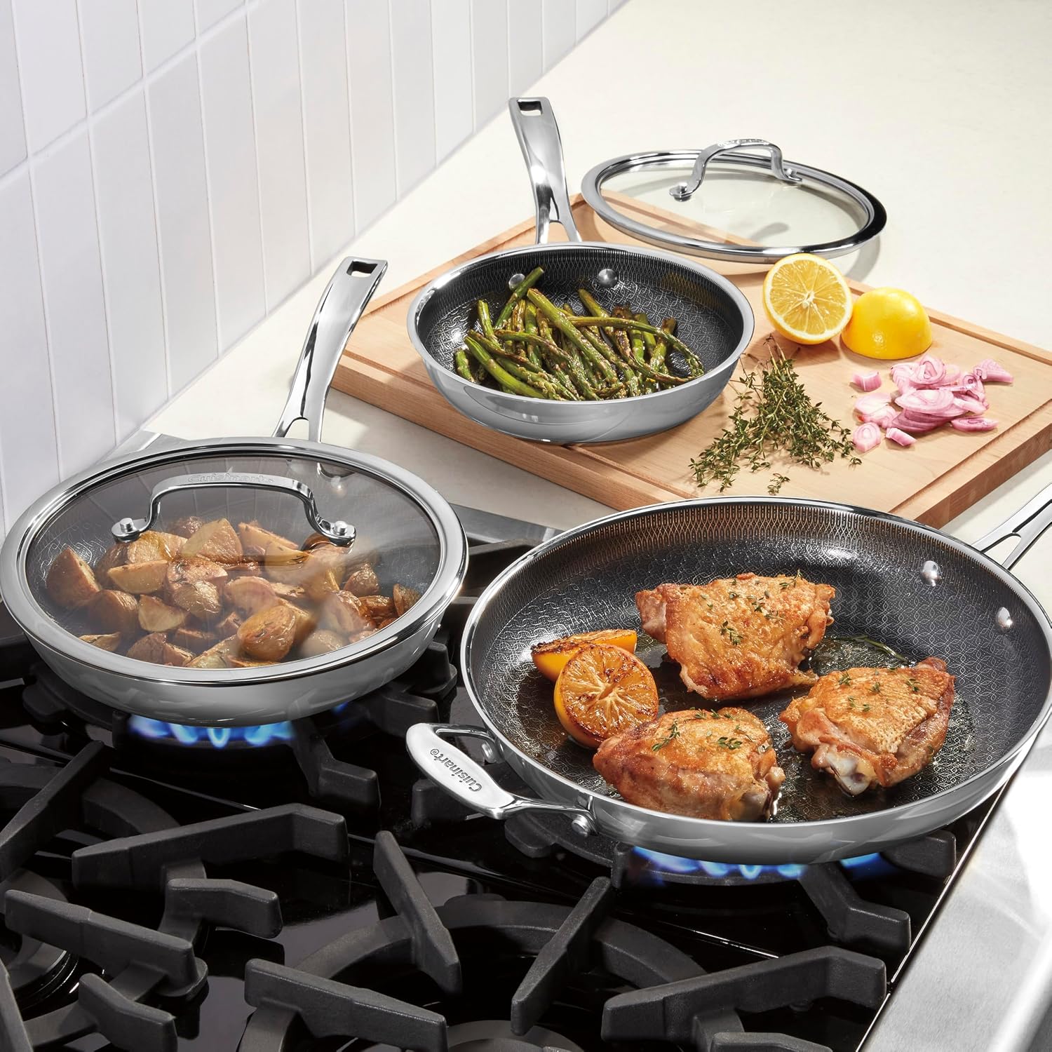 Cuisinart FusionPlus Hybrid Stainless Steel Cookware Set, 6-Piece Skillet Cooking Set with PFAS-Free PURELYSEAR Ceramic Technology, Scratch Proof, Cool Grip Handles, Dishwasher Safe