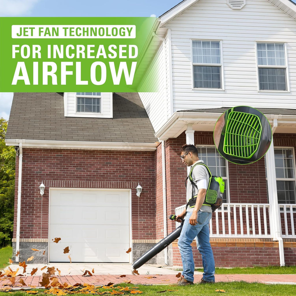 Greenworks 40V (165 MPH / 660 CFM / 75+ Compatible Tools) Cordless Brushless Backpack Leaf Blower, 8.0Ah Battery and Charger Included, Green