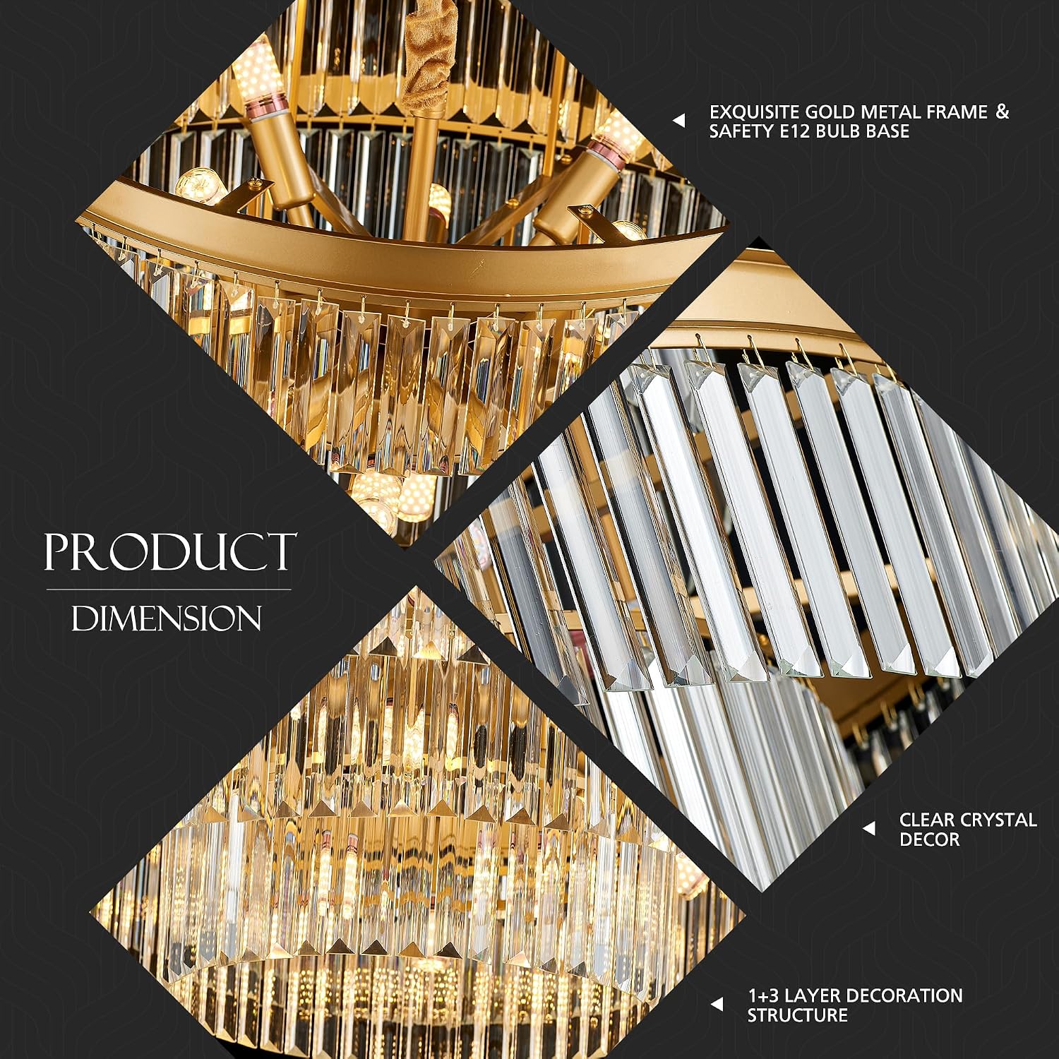 31.5' 18-Light Modern Crystal Chandelier Light Fixture Large 4-Tier Gold Luxury Glam Chandeliers for Dining Room Round Hanging Pendant Lighting for Living Room Kitchen Bedroom Foyer Lobby