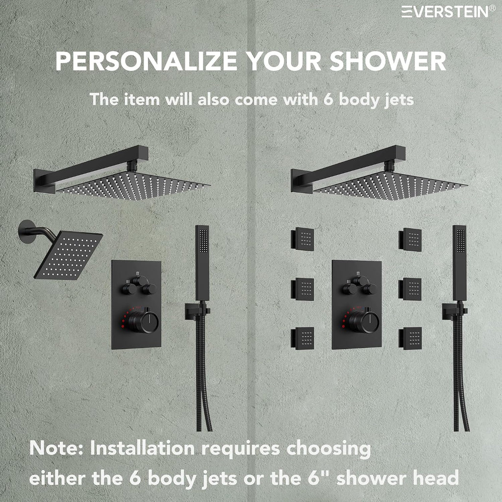Wall Mount 12' High-Pressure Rainfall Shower Faucet, Dual Rainfall Shower Head System with Valve (Matte Black)