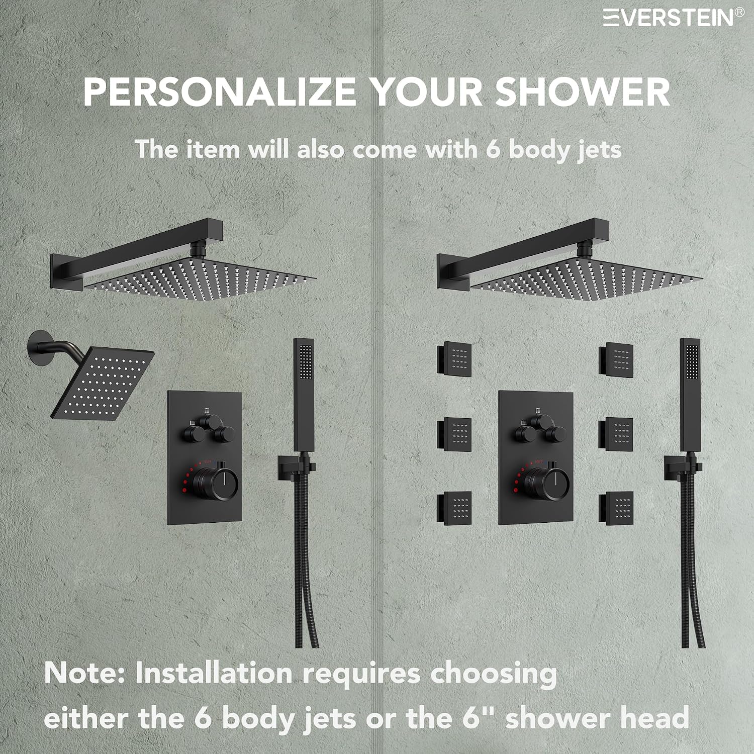 Wall Mount 12' High-Pressure Rainfall Shower Faucet, Dual Rainfall Shower Head System with Valve (Matte Black)