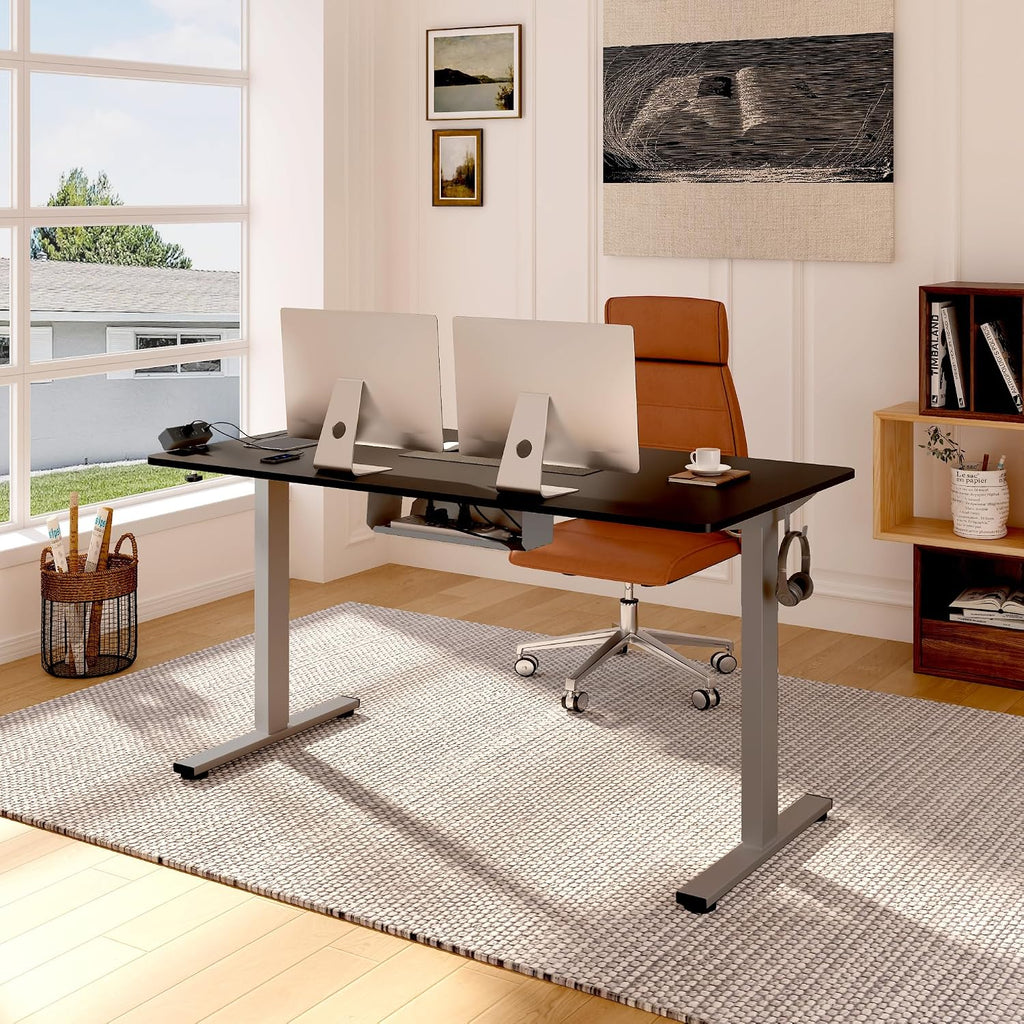 FLEXISPOT EN2 Whole-Piece Standing Desk with Clamp Power Strip, 48 x 24'' Electric Stand Up Height Adjustable Desk with Cable Management (Gray Frame + 48' Black Desktop, 2 Packages)