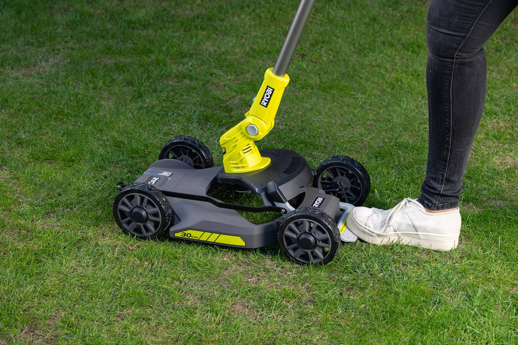 RYOBI One+ RY18LMC30A-120 18V Cordless Lawn Mower/Edger – Width 30 cm, 1 x 2.0Ah Battery + Charger, Battery Life 10 min, 30L Container, Ideal for Small Gardens