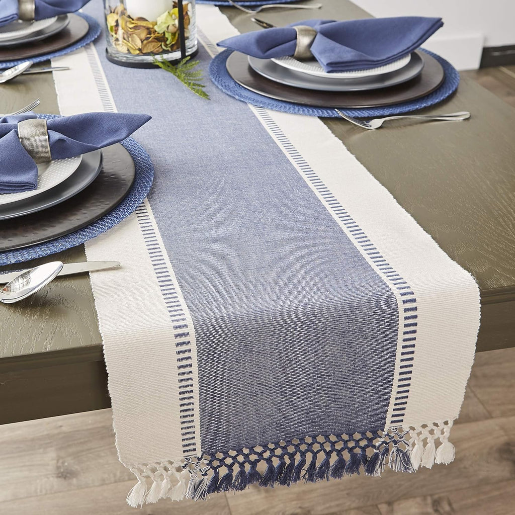 DII Dobby Stripe Woven Table Runner, 13x72-inch, French Blue (Pack of 12)