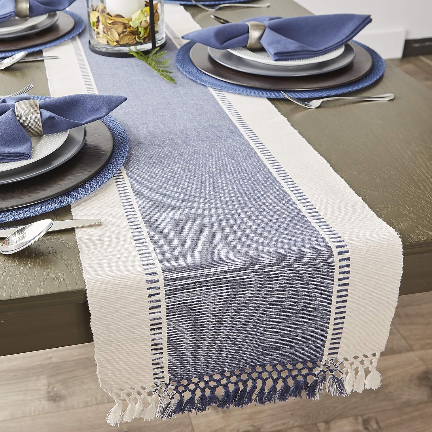 DII Dobby Stripe Woven Table Runner, 13x72-inch, French Blue (Pack of 12)