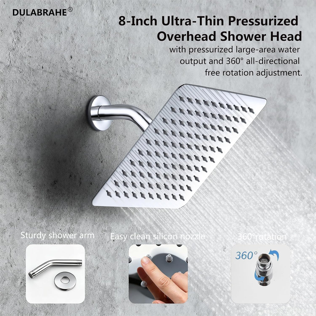 14 X 20 Inch Ceiling LED Rain Shower Head, Dual Rainfall Smart Shower System Set With 8 Inch Wall Head For Two People (Chrome Polished)