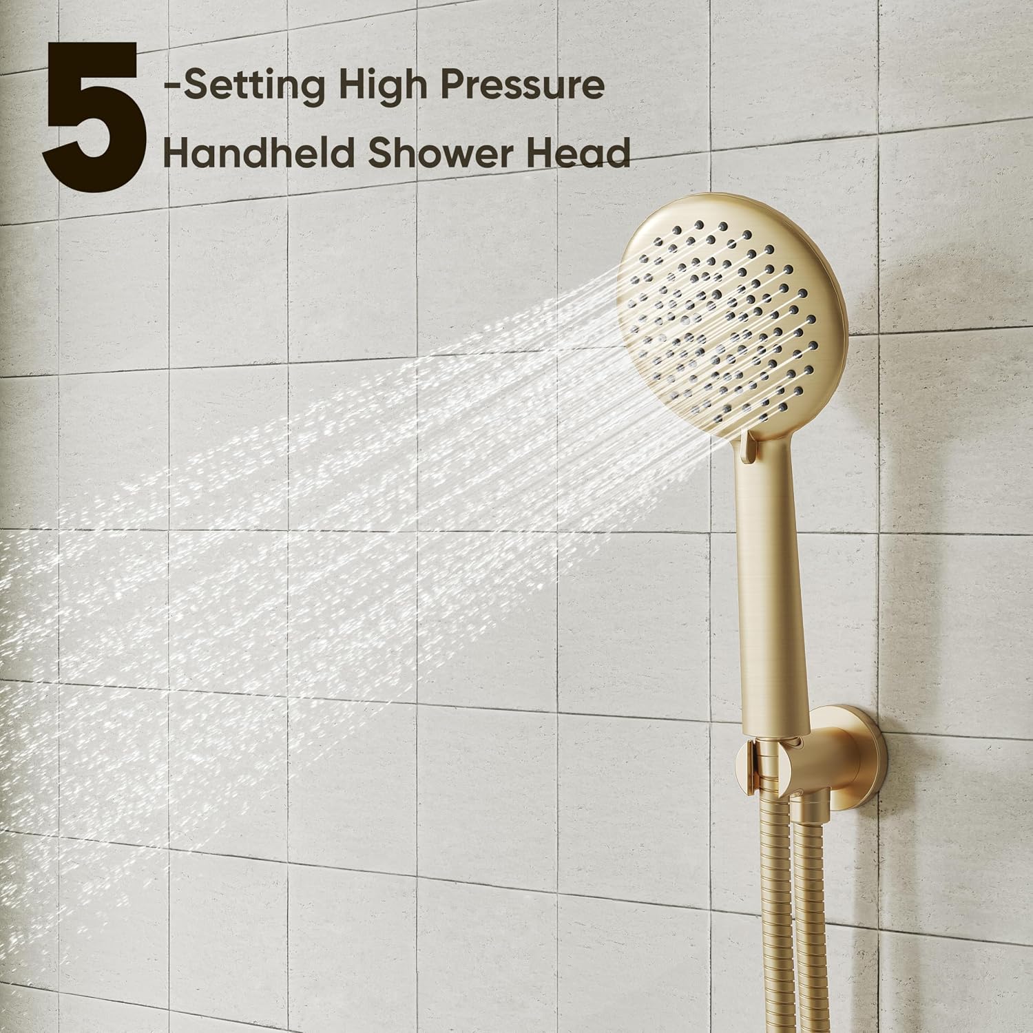 Gabrylly Shower System with Tub Spout, Bathtub Shower Faucet Set with 12' Rain Shower head and 5-Setting Handheld Shower, Wall Mounted Shower Fixtures with Pressure Balance Shower Valve, Brushed Gold