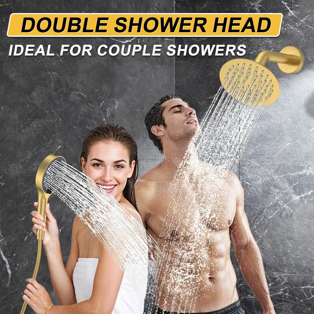 Shower Faucet Set, High Pressure Rainfall Shower Head with Handheld Spray Combo, 12 inch Ceiling Shower System, Brushed Gold Shower Head (12' Brushed Gold)