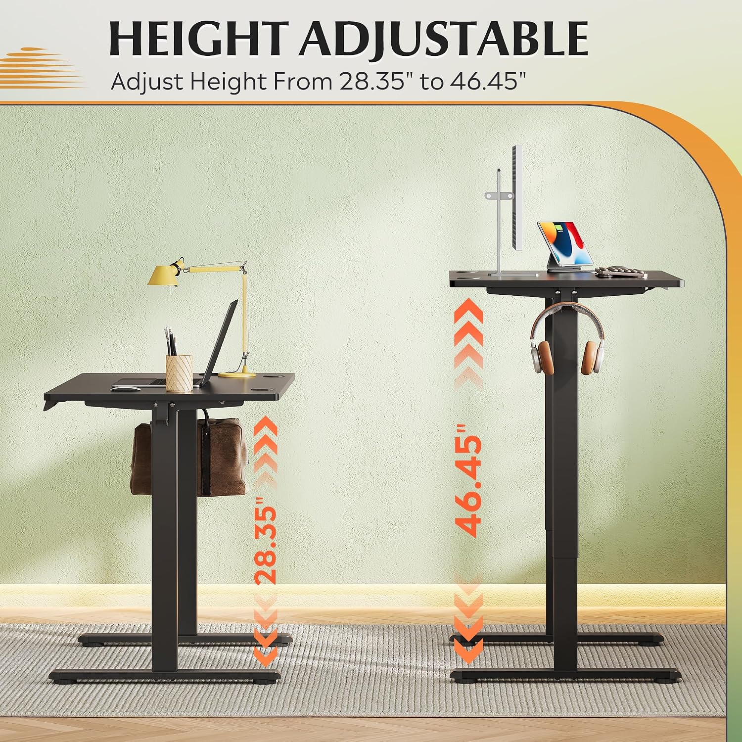 DEVAISE Whole Piece Standing Desk, 40 x 24 Inch Electric Standing Desk with Adjustable Height, 3-Preset Memory Sit Stand up Desk, One Piece Desktop Computer Desk for Home, Office (Black)