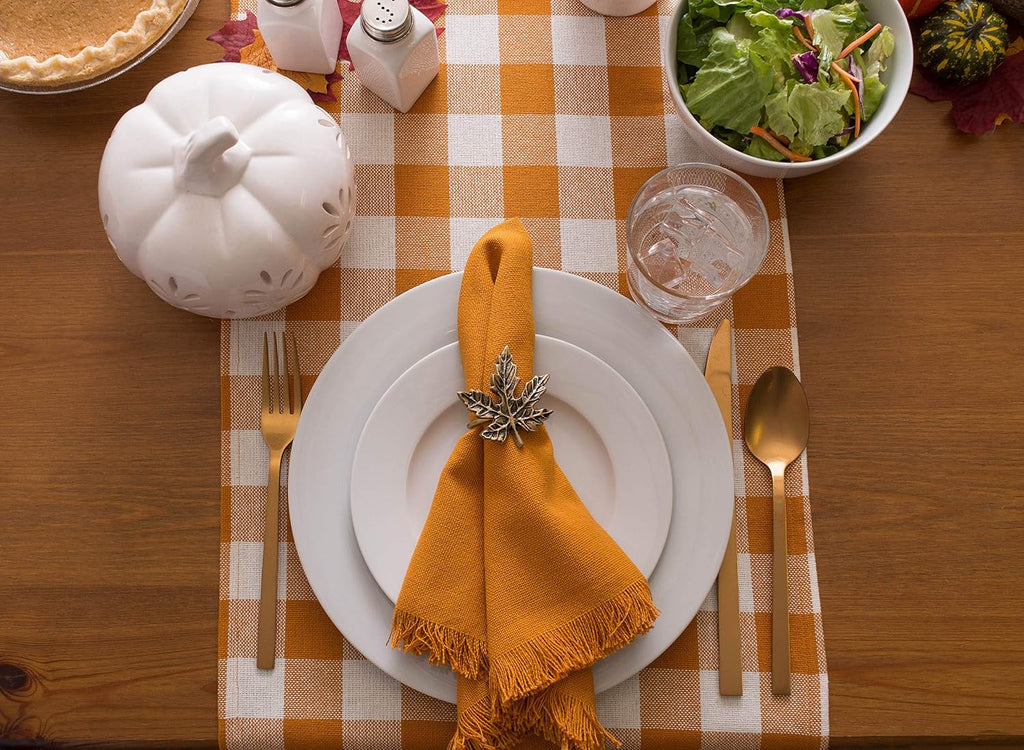 DII Heavyweight Fringed Check Tabletop Collection, Table Runner, 14x108, Pumpkin Spice (Pack of 12)