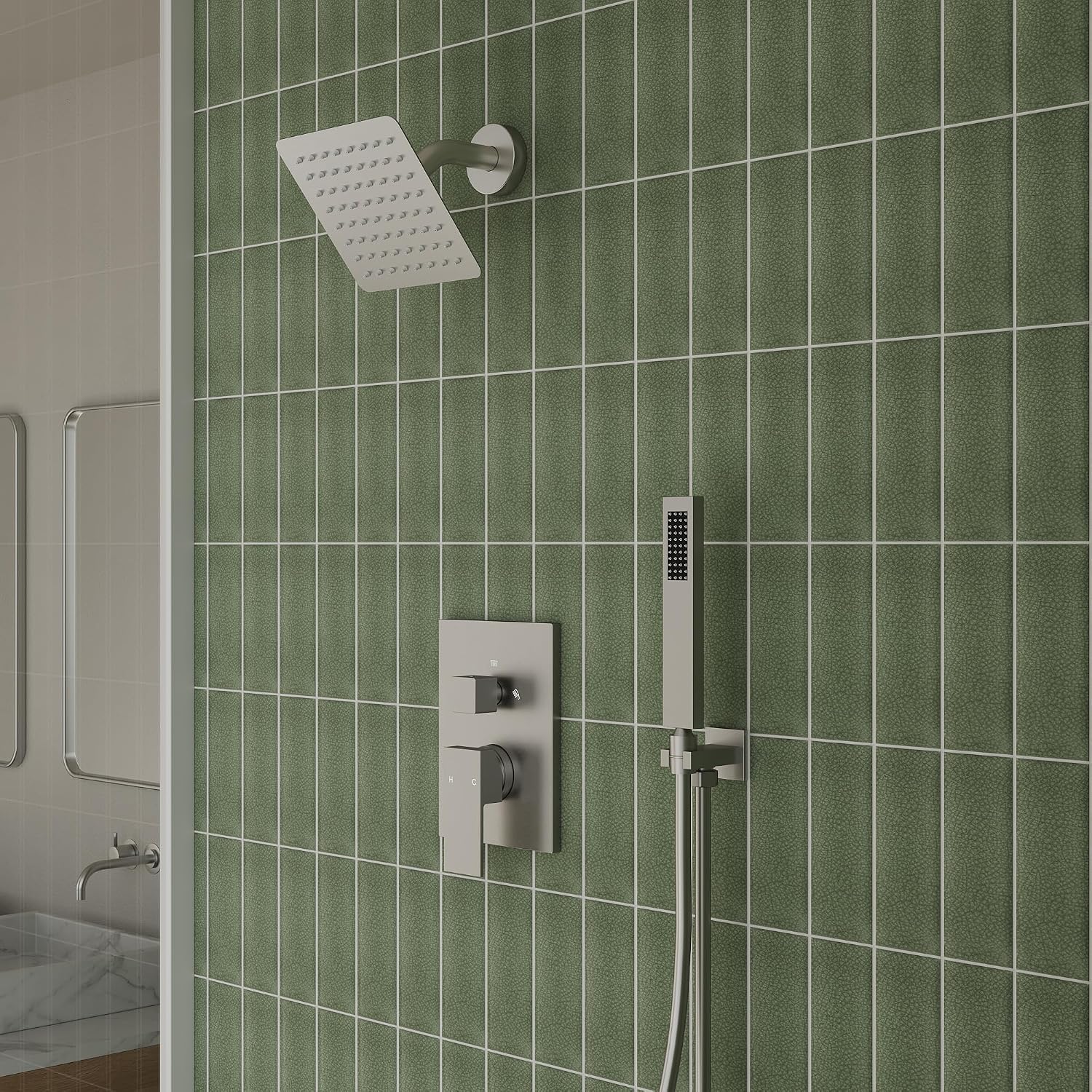 6' High-Pressure Shower System with Handheld Spray, Wall Mount Bathroom Shower Faucet Set with Valve (Brushed Nickel)