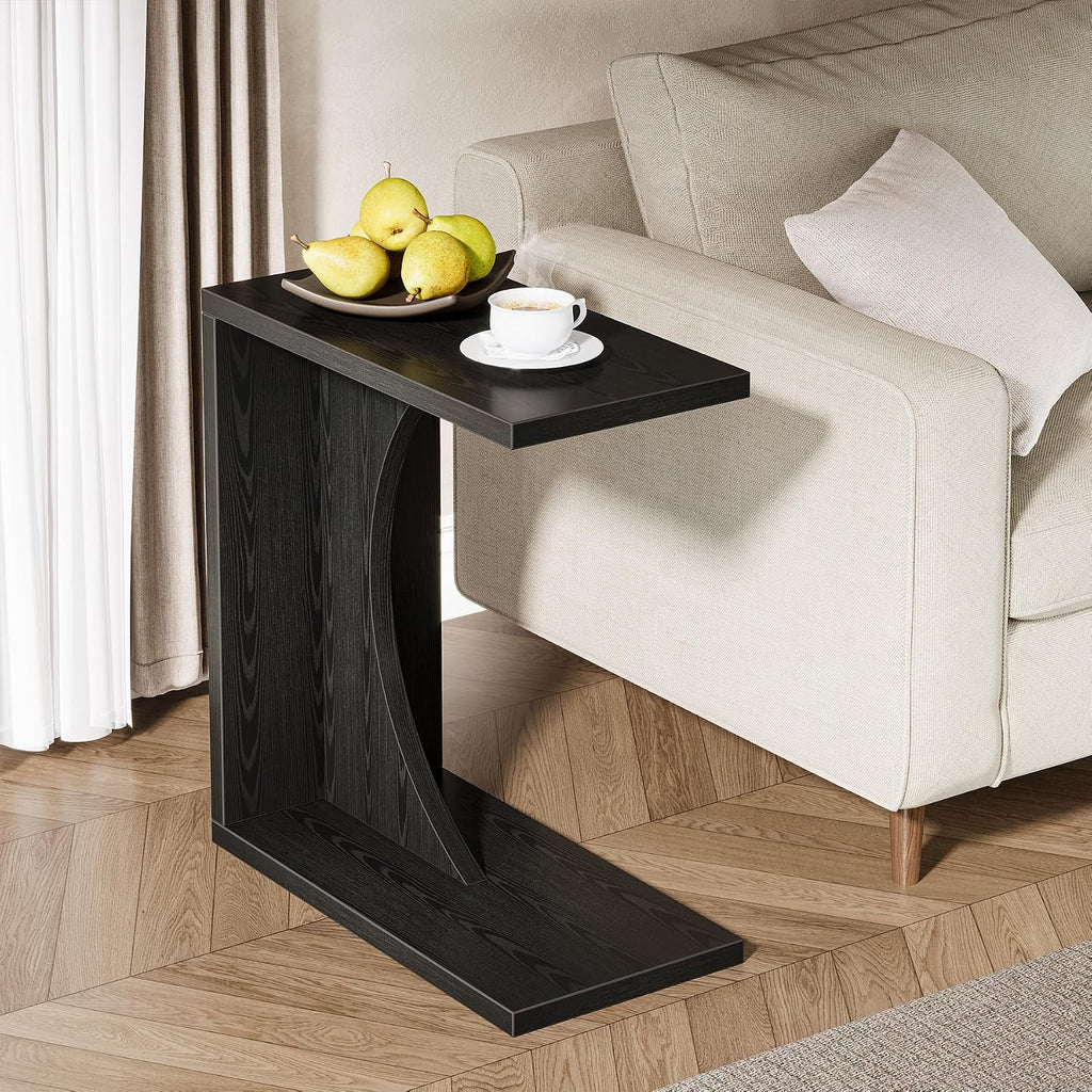 Tribesigns Set of 2 C-Shaped End Table for Couch, Small Bedside Table for Sofa, Wooden Nightstand for Living Room Bedroom Laptop Work Desk (2, Black)