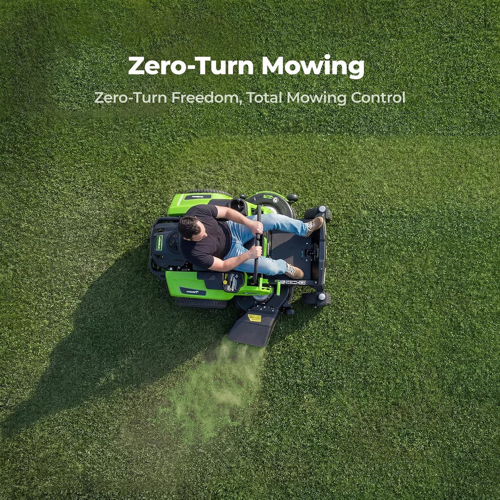 NovorikX 54V 42'' Cordless Electric Riding Lawn Mower, Zero Turn Lawn Mower with 4 * 10AH Batteries and Plug in Charger for Large Yard