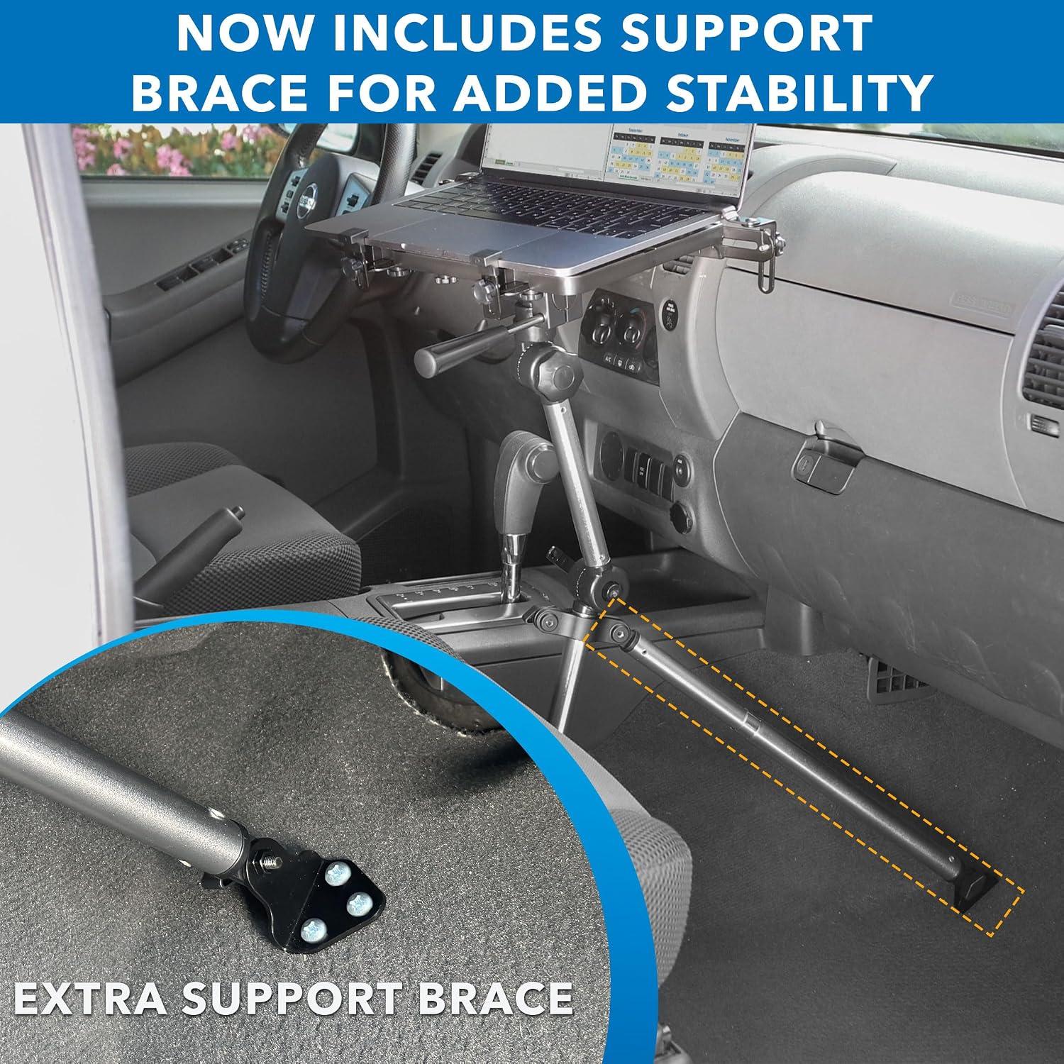 Mount-It! Car Laptop Mount, No-Drill Passenger Seat Vehicle Stand for Up to 17″ Laptops & Tablets, Full Motion with Lockable Joints & USB Cooling Fan
