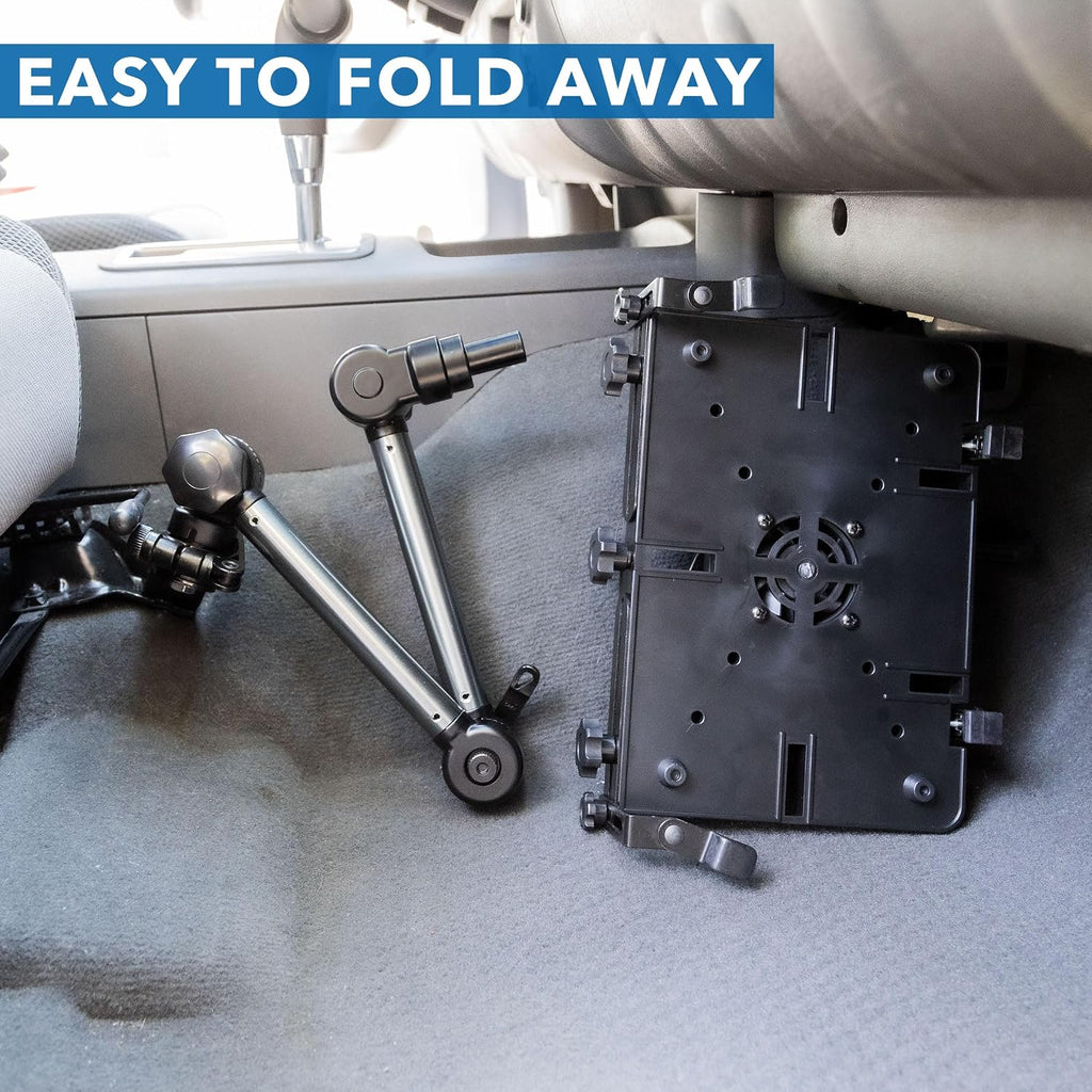 Mount-It! Car Laptop Mount, No-Drill Passenger Seat Vehicle Stand for Up to 17″ Laptops & Tablets, Full Motion with Lockable Joints & USB Cooling Fan