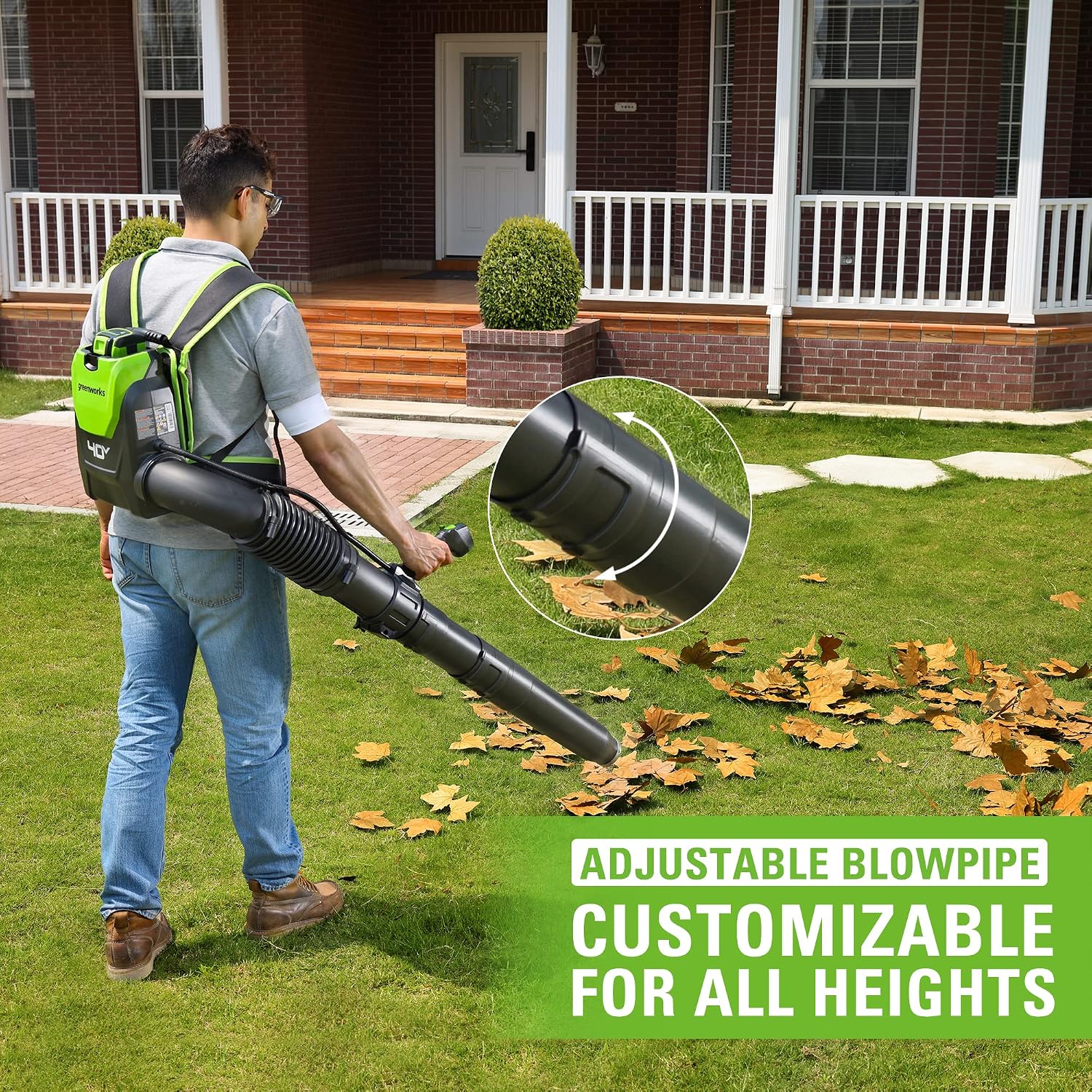 Greenworks 40V (165 MPH / 660 CFM / 75+ Compatible Tools) Cordless Brushless Backpack Leaf Blower, 8.0Ah Battery and Charger Included, Green