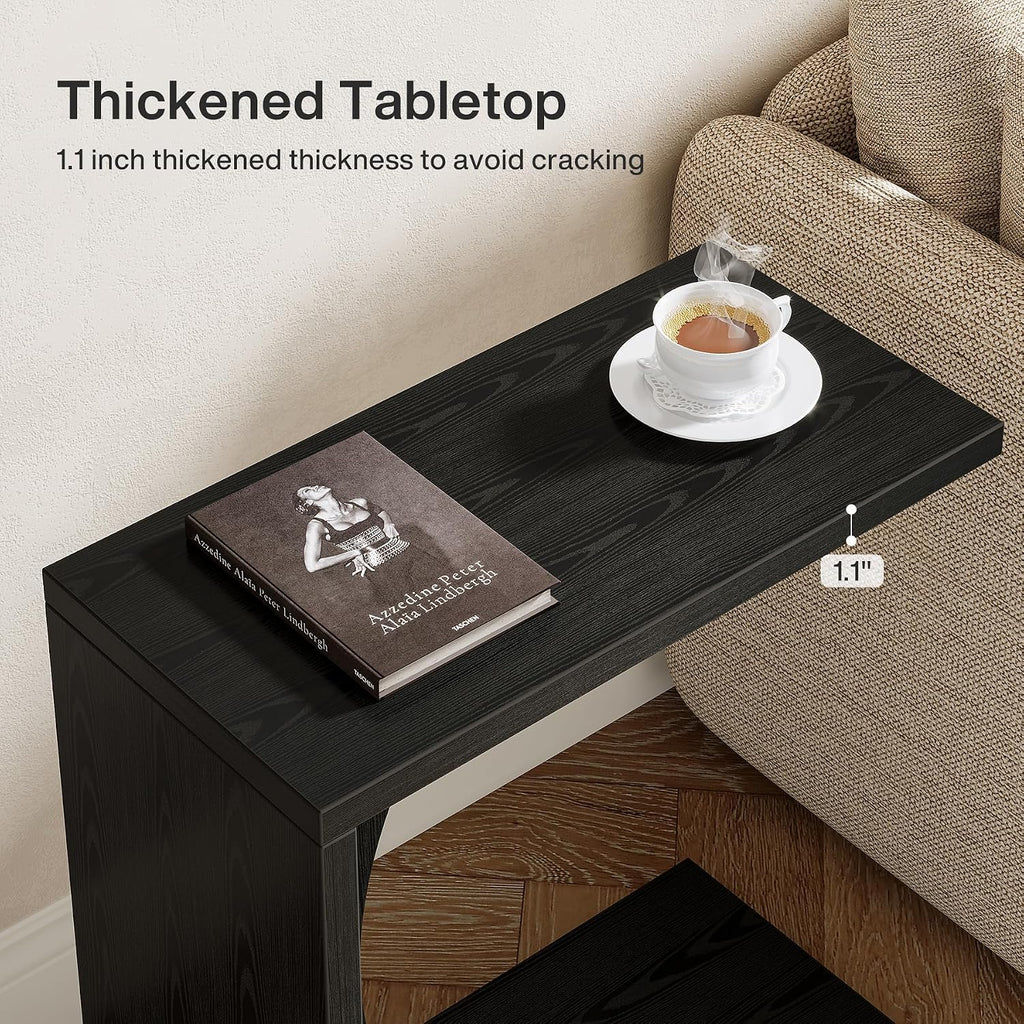 Tribesigns Set of 2 C-Shaped End Table for Couch, Small Bedside Table for Sofa, Wooden Nightstand for Living Room Bedroom Laptop Work Desk (2, Black)