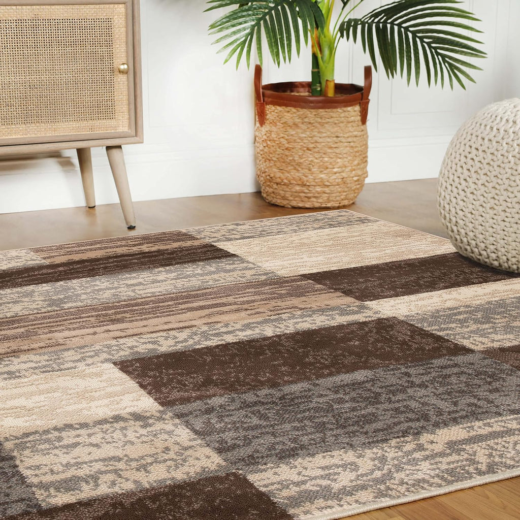 SUPERIOR Rockwood Modern Geometric Indoor Area Rug, 8'x8', Slate | Easy Care Jute Backed Rugs for Bedroom, Office, Living Room, Hardwood Floors Carpet for High Traffic Entryway, Dinning Room