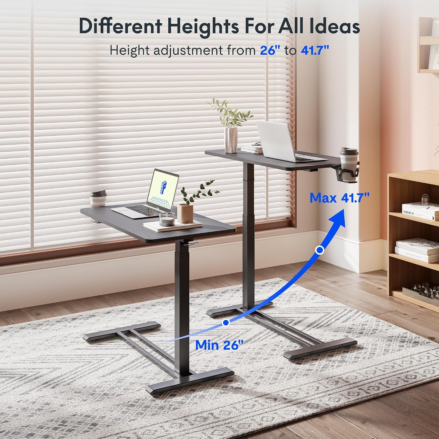 FLEXISPOT Adjustable C Table with Wheels, Mobile Snack Side End Table Sofa Couch Bedside Table Laptop Rolling Cart TV Tray Night Stand Small Space Side Table,(31.5' W x 17.7' D,Black)