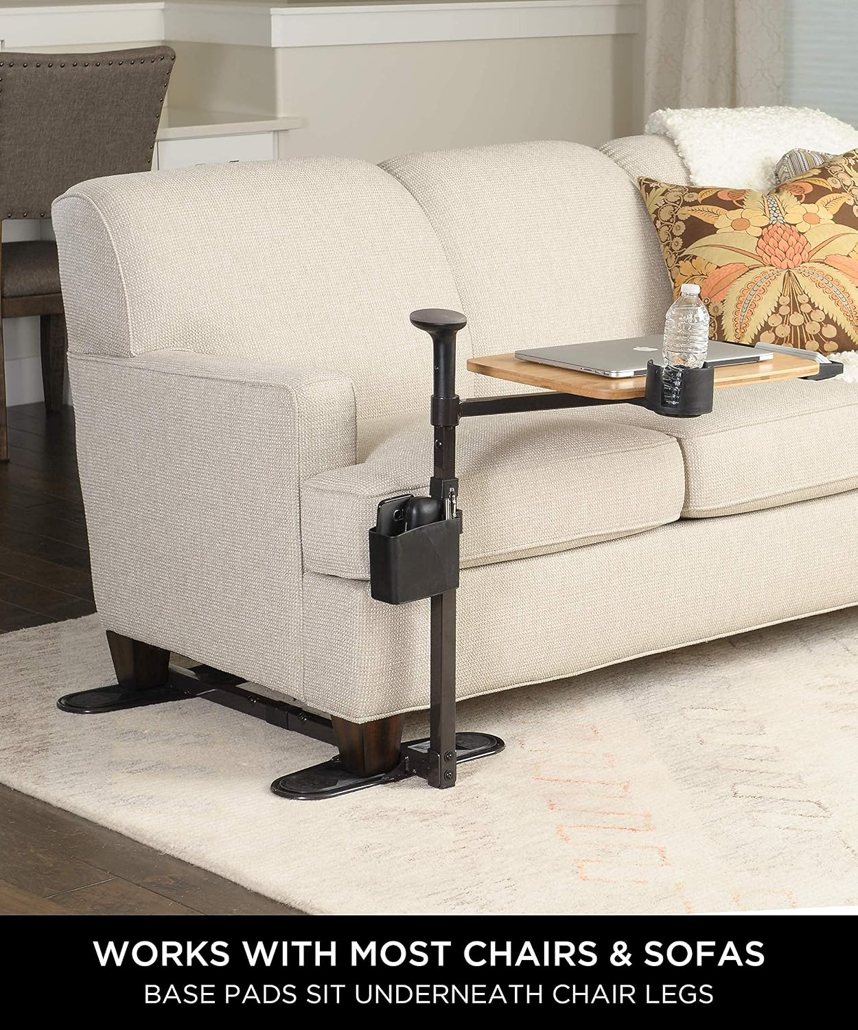 Signature Life Independence Tray Table, Bamboo Swivel TV-Tray, Adjustable Laptop-Table with Ergonomic Stand Assist Safety Handle, Independent Living Aid