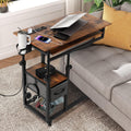 FAHKNS Adjustable C Table with Charging Station, Tiltable Desk C Shaped End Table for Couch, Over Bed Table with Wheels Adjustable Height, Hospital Laptop Stand Drawing Desk