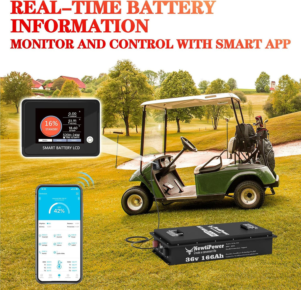36V 166Ah LiFePO4 Battery Small Size, 6374Wh Lithium Battery with 200A BMS, Up to 10000+ Rechargeable Cycles, Perfect for Golf Cart,RV Camping, Trolling Motor, Solar Power Storage (36V*166Ah)