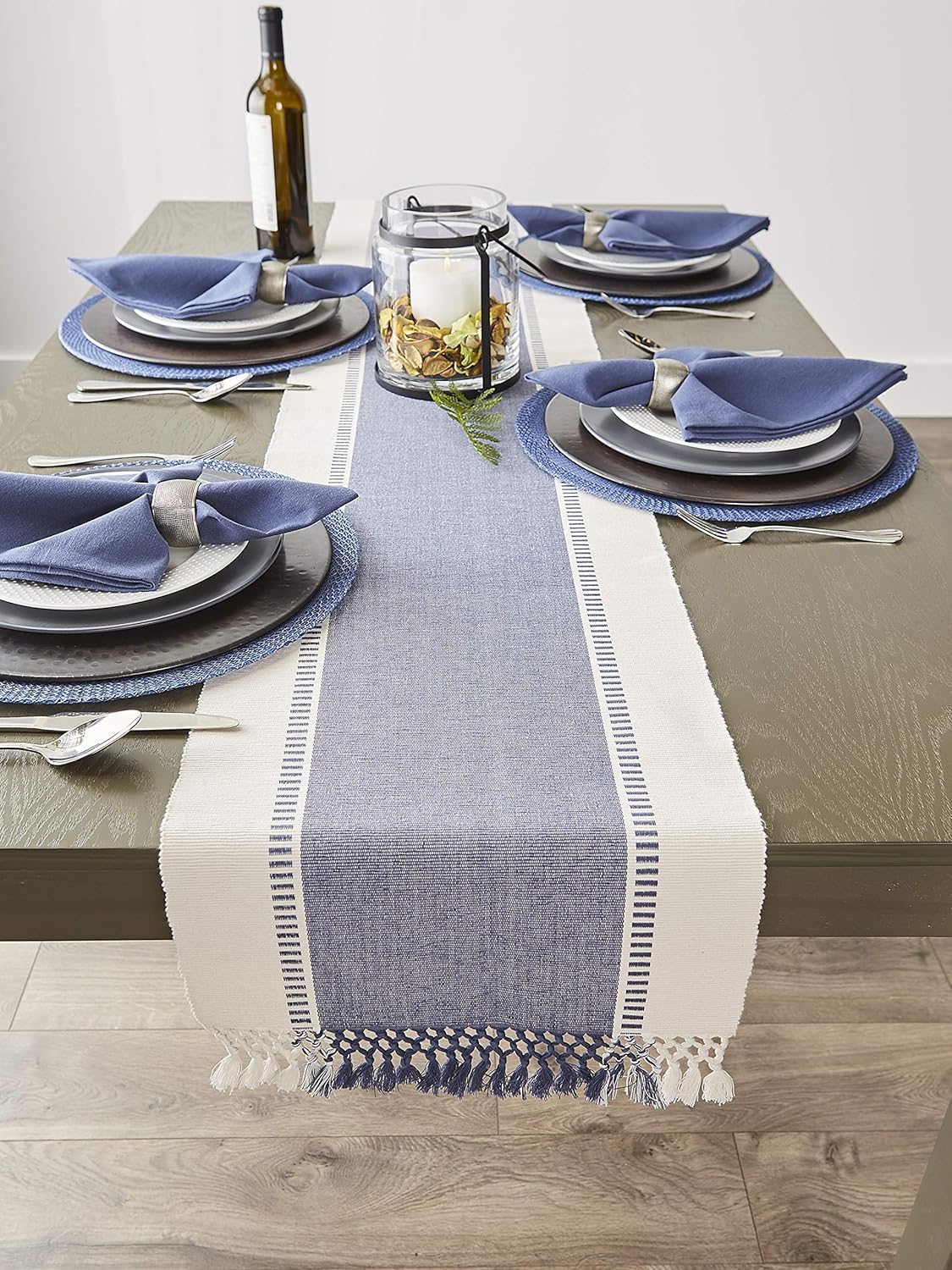 DII Dobby Stripe Woven Table Runner, 13x72-inch, French Blue (Pack of 12)