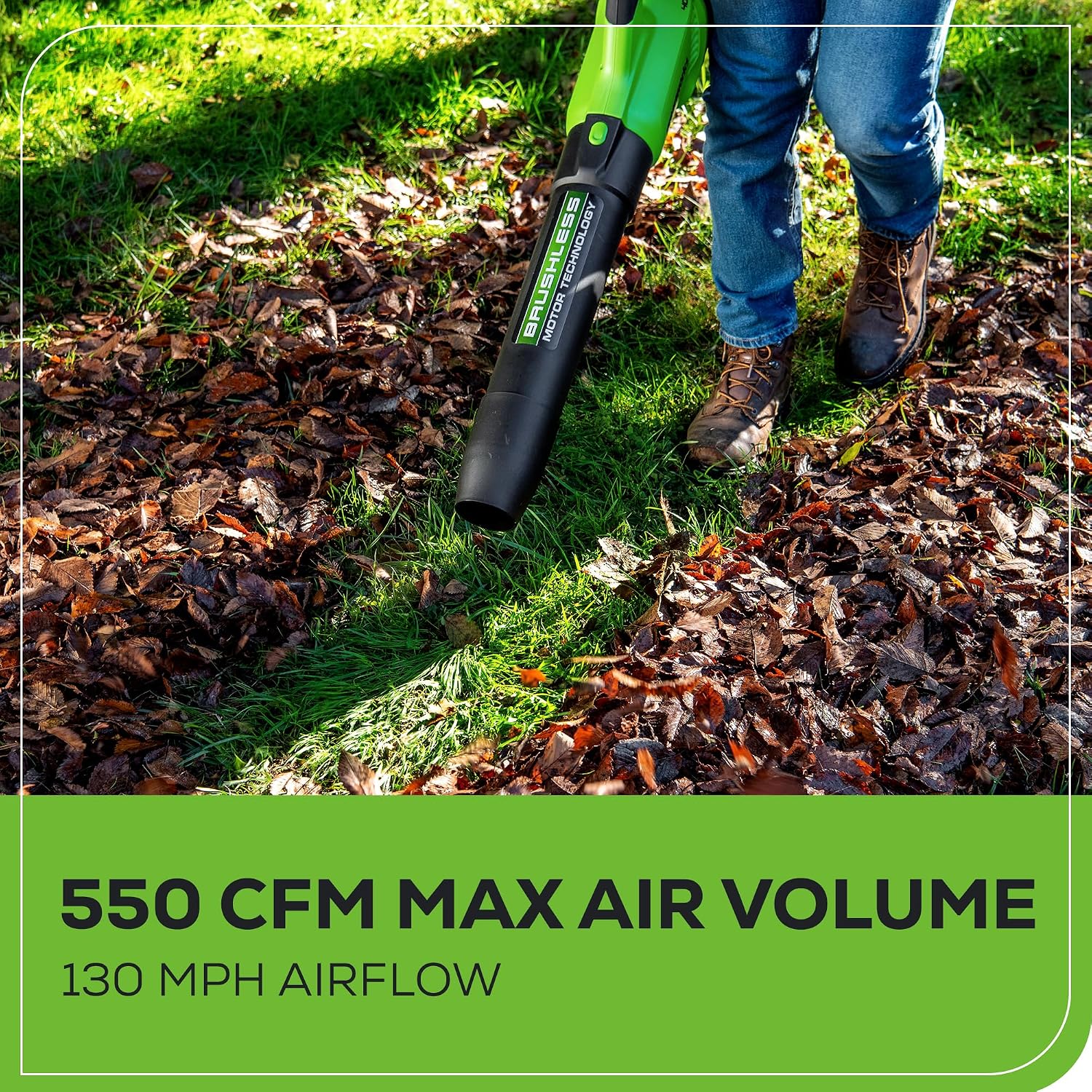 Greenworks 40V (130 MPH / 550 CFM ) Brushless Axial Leaf Blower, Ultra-Powerful for Wet Leaves, Heavy Debris, Gravel and Driveway Snow, Includes 4.0Ah Battery and Charger