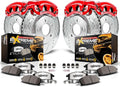 PowerStop Front and Rear Brake & Caliper Kit for Dodge Ram 2500 2009-10 |Ram 3500 2009-10 |Ram 1500 2012 - Drilled & Slotted Disc Rotors + Z36 Brake Pads + Red-Powder Coated Calipers, KC5458-36
