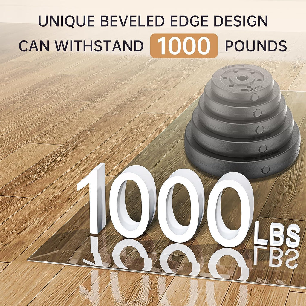48'x36' Beveled Edge Tempered Glass Chair Mat, 5MM Thick, 1000Lbs Weight Capacity, Clear Ultra-Smooth, Suitable for Hardwood Floors & Carpet, Anti-Scratch Anti-Yellow, Home Office Use